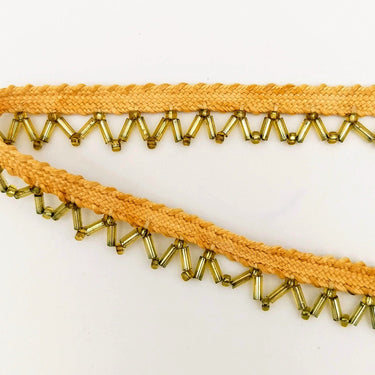 Brown Fringe Trim, Beaded Trim, Gold Beaded Trim